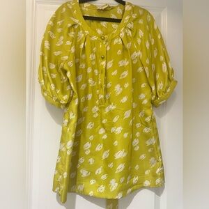 kate spade Chartreuse Green Women’s 100% Silk  Top with White Accents